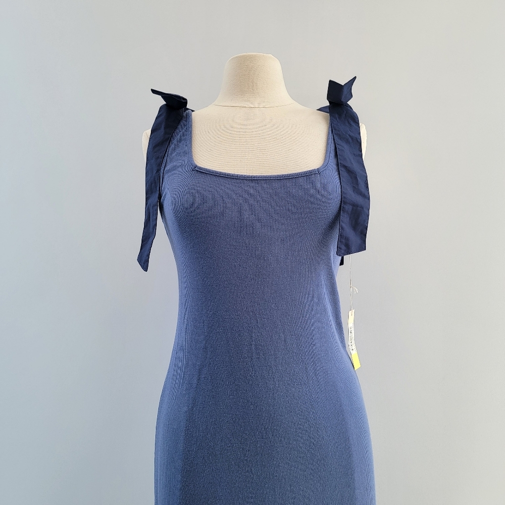 Summersalt Poplin Ribbed Tie Shoulder Blue Maxi Dress Size Large Minimalist - Picture 3 of 13